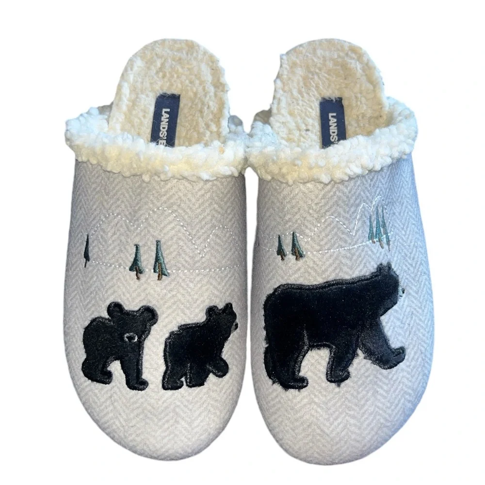 LANDS END Slippers Womens 10‎ Sherpa Lined Mamma & Baby Bear - Picture 3 of 8